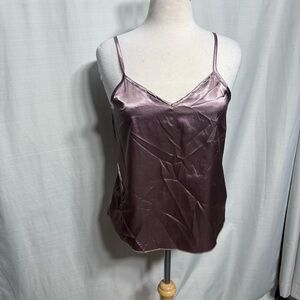 Mauve Satin Silk Camisole Tank Top V-Neck Adjustable Straps Minimalist Chic M